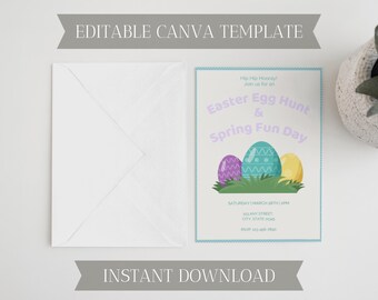 Easter Egg Hunt Invitation | Editable Canva Template | Kids Easter Party | Digital Download Invite