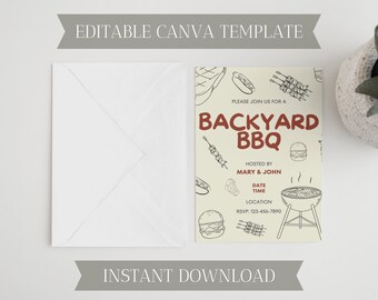 Summer Barbecue Party Invite | Personalized Backyard BBQ Invitation Template | Canva Template | Digital Download