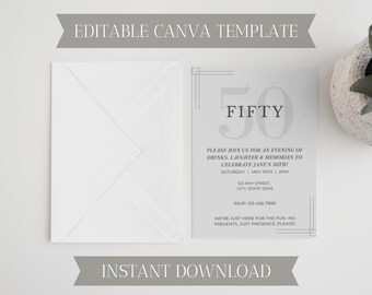 50th Birthday Invitation | Editable Canva Template | Classic Milestone Party Evite | Instant Download Digital Invite