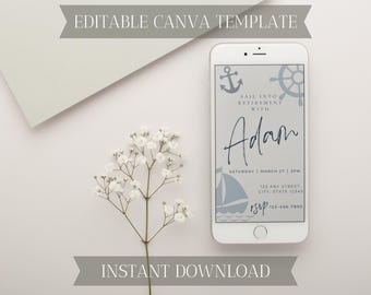 Nautical Party Evite Template | Sailboat Themed Mobile Invite | Canva Template | Digital Download