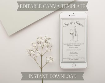Girls Night Wine & Cheese Party Evite: Editable Canva Template (Digital Download)