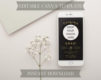 Graduation Evite Template | Grad Party Mobile Invite | Canva Template | Digital Download