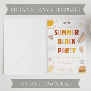 Summer Block Party Invitation | Editable Party Invite | Canva Template | Digital Download