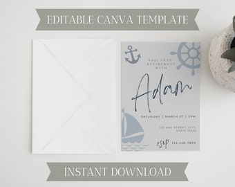 Nautical Party Invite | Sailboat Retirement Invitation | Canva Template