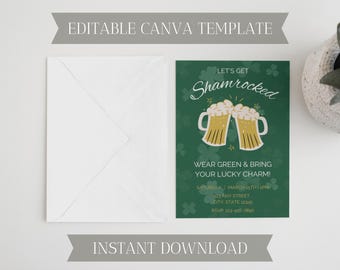 St Patrick’s Day Party Invitation | Editable Canva Template | Let’s Get Shamrocked Invite | Digital Download