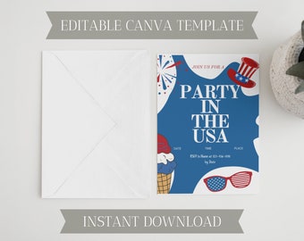 4th of July Invitation Template: Party in the USA (Canva Template)