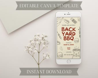 Summer Barbecue Party Envite | Personalized Backyard BBQ Invitation Template | Canva Template | Digital Download