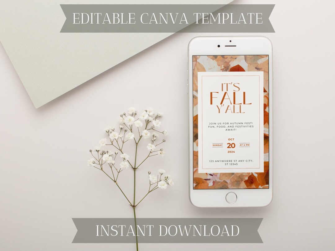 Fall Themed Evite | It's Fall Y'all | Mobile Invite | Canva Template - Etsy