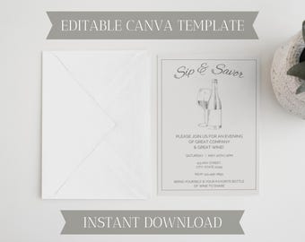 Wine Tasting Party Invitation: Editable Canva Template (Digital Download)