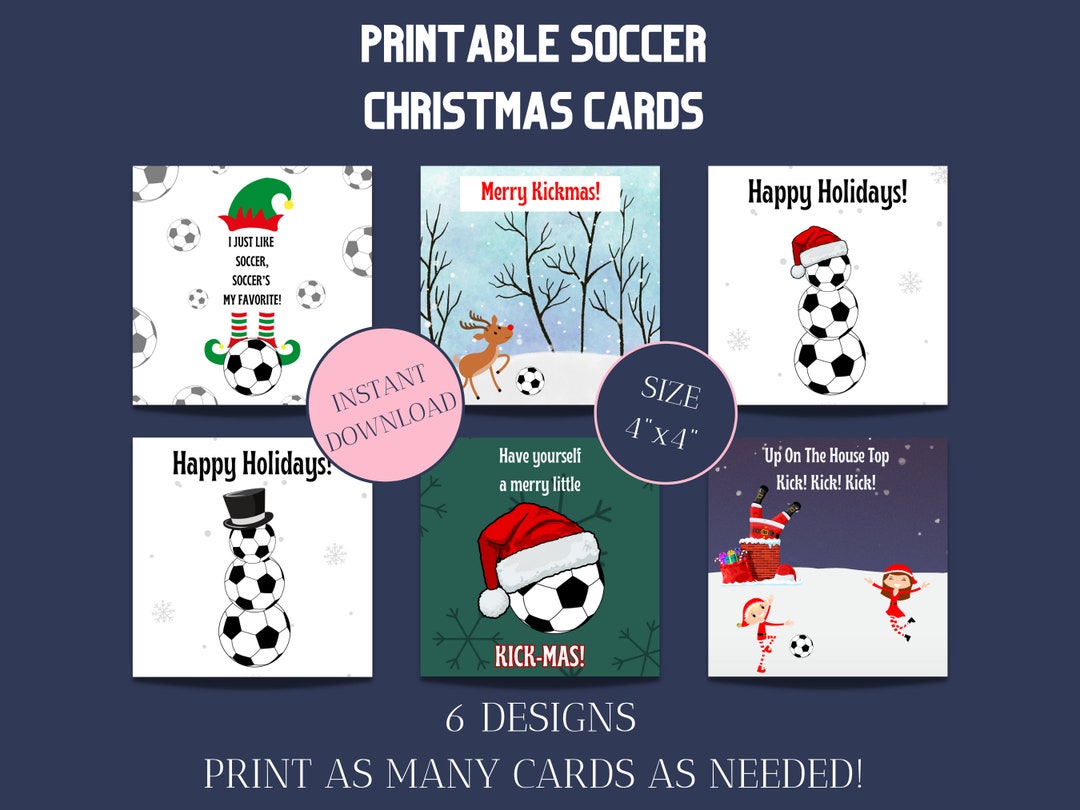 Printable Soccer/football Christmas Cards, Winter, Football, Indoor Sports Happy Holidays