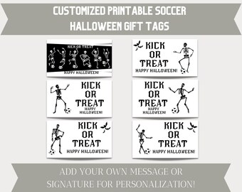 Etiquetas de regalo personalizadas de fútbol para Halloween / Patada o trato (Descarga digital)
