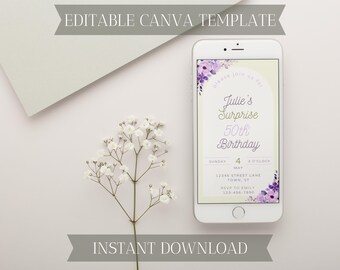Floral Birthday Evite | Editable Mobile Invitation | Canva Template | Digital Download