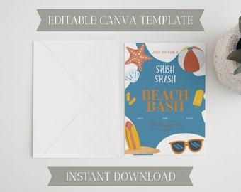 Beach Bash Invitation | Tropical Themed Party Invite | Canva Template