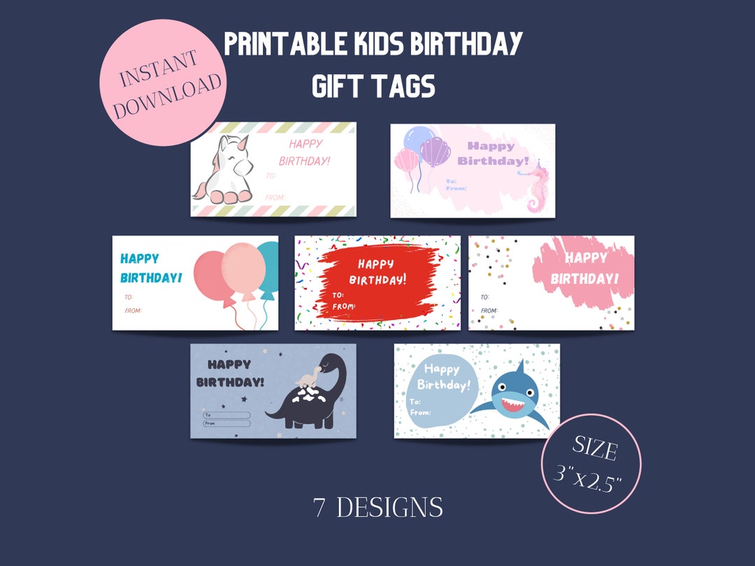 Printable Kids Birthday Tags Digital Download Children's Gift Tags Instant Download Gift Labels ...