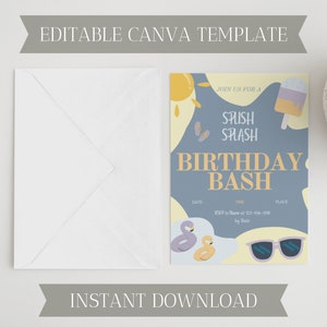 Summer Pool Party Invite Template | Editable Summer Birthday Invitation | Canva Template | Digital Download