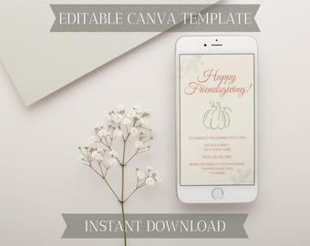 Friendsgiving Evite Canva Template | Editable Mobile Invite | Digital Download