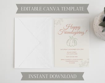 Friendsgiving Invite | Printable Thanksgiving Dinner Invitation | Canva Template | Digital Download