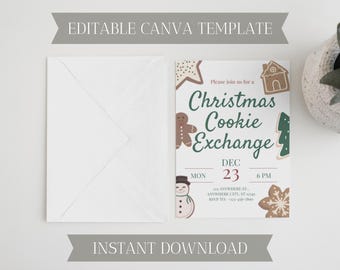 Christmas Cookie Exchange Invite | Printable Holiday Party Invitation | Canva Template | Digital Download