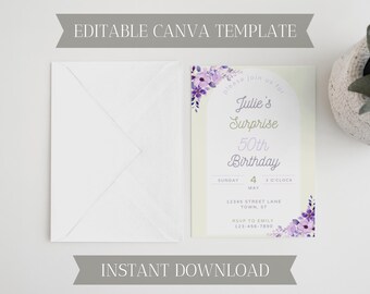 Floral Birthday Invitation | Editable Party Invite | Canva Template | Digital Download