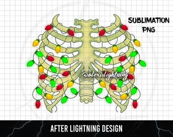 Festive Rib Cage w/ Christmas Lights PNG SUBLIMATION
