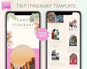 Editable Travel Itinerary Template, Canva Vacation Planner ( Canva Digital Download)