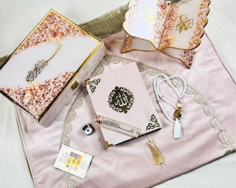 Personalized Resin Quran Gift Set: Misty Rose Islamic Hamper, Nikah Gift