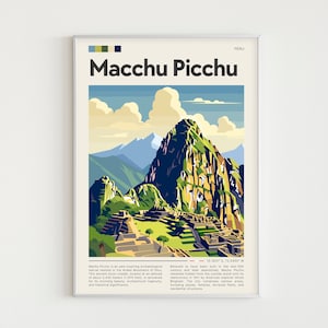 Machu Picchu Poster Art Inca Wall Decor Peruvian Travel Print Gift Idea Peru Landscape Machu Picchu Peru