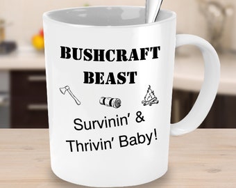 Bushcraft Survivalist Gift, Present For Outdoor Survivor, Fun Item For Nature Lover, Bushcraft Beast Mug, Coffee Cup For Prepper, Naturalist