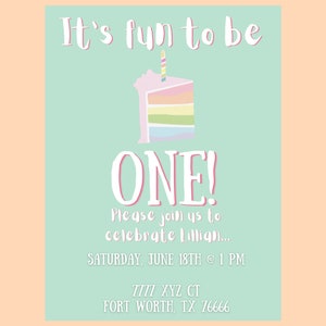 Pastel Fun To Be One Customizable Invitation