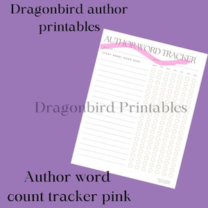 Author word count tracker printable pink accents