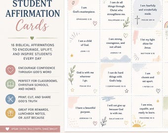 Student Scripture Affirmation Cards | Christian Classroom Rewards | Bible Verse Encouragement Cards | Printable Teacher Gift
