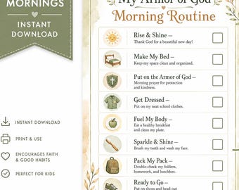 Armor of God Morning Routine Checklist, Kids Visual Schedule (Digital Download)