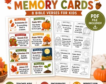 Fall Scripture Memory Cards, Bible Verse Flashcards, Christian Homeschool (Digital Download)