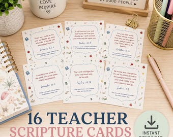 Teacher Scripture Cards, Encouraging Bible Verses, Christian Classroom Decor (Digital Download)