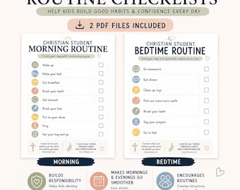 Kids Chore Chart, Morning Bedtime Nighttime Checklist, Kid Routine Chart, Responsibility, Download, Printable
