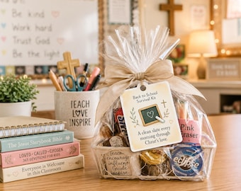 Christian Teacher Survival Kit Tags, Back to School Blessing, Sunday School Treats (PDF Canva)