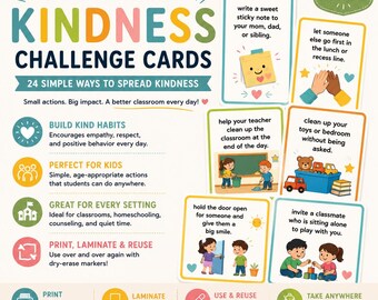 Printable Kindness Challenge Cards for Kids | Classroom Behavior Management (Digital Download)