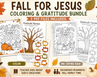Jesus Fall Coloring Gratitude Bundle, Christian Autumn Activity (Digital Download)