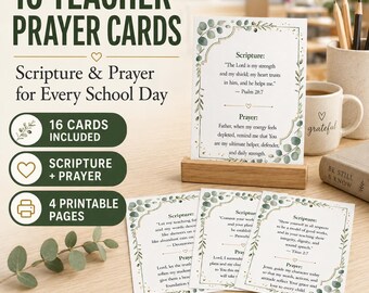 Teacher Scripture Prayer Cards, 16 Encouraging Bible Verses (Digital Download)