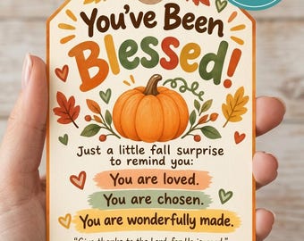 Etichette regalo cristiane autunnali – Versetto biblico sulla zucca, Sei stato benedetto (Download digitale)