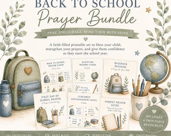 Back to School Prayer Bundle | Kids Printable Prayer Cards, Lunchbox Notes (Digital Download)