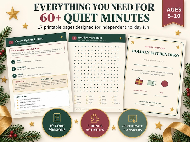 Screen Free Holiday Activities for Kids Ages 5-10 | Calm Printable Busy ...