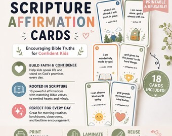 Scripture Affirmation Cards for Kids | Bible Verse Flashcards (Digital Download)