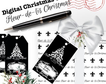 Fleur-di-lis Christmas Digital Gift Tags | Simple and Avery templates