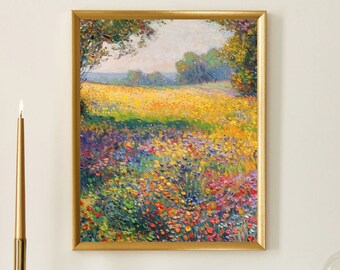 Printable Flowers in the Meadow Painting - Digital Art Print - Digital Download Landscape