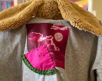 Watermelon Moonshine Upcycled Cropped Velour Sweatshirt - Inspired by Lainey Wilson