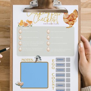 Checkliste für die tägliche, wöchentliche und monatliche Pflege | Handgemachter Hühnerkalender | Gehöft Coop Log | Pflegeanleitung Flock (blau)