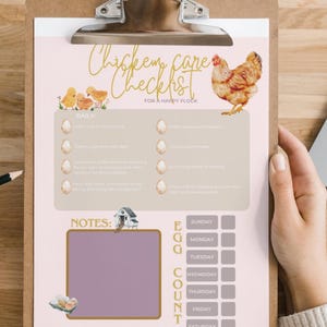 Checkliste für die tägliche, wöchentliche und monatliche Pflege | Handgemachter Hühnerkalender | Gehöft Coop Log | Pflegeanleitung Flock (rosa)