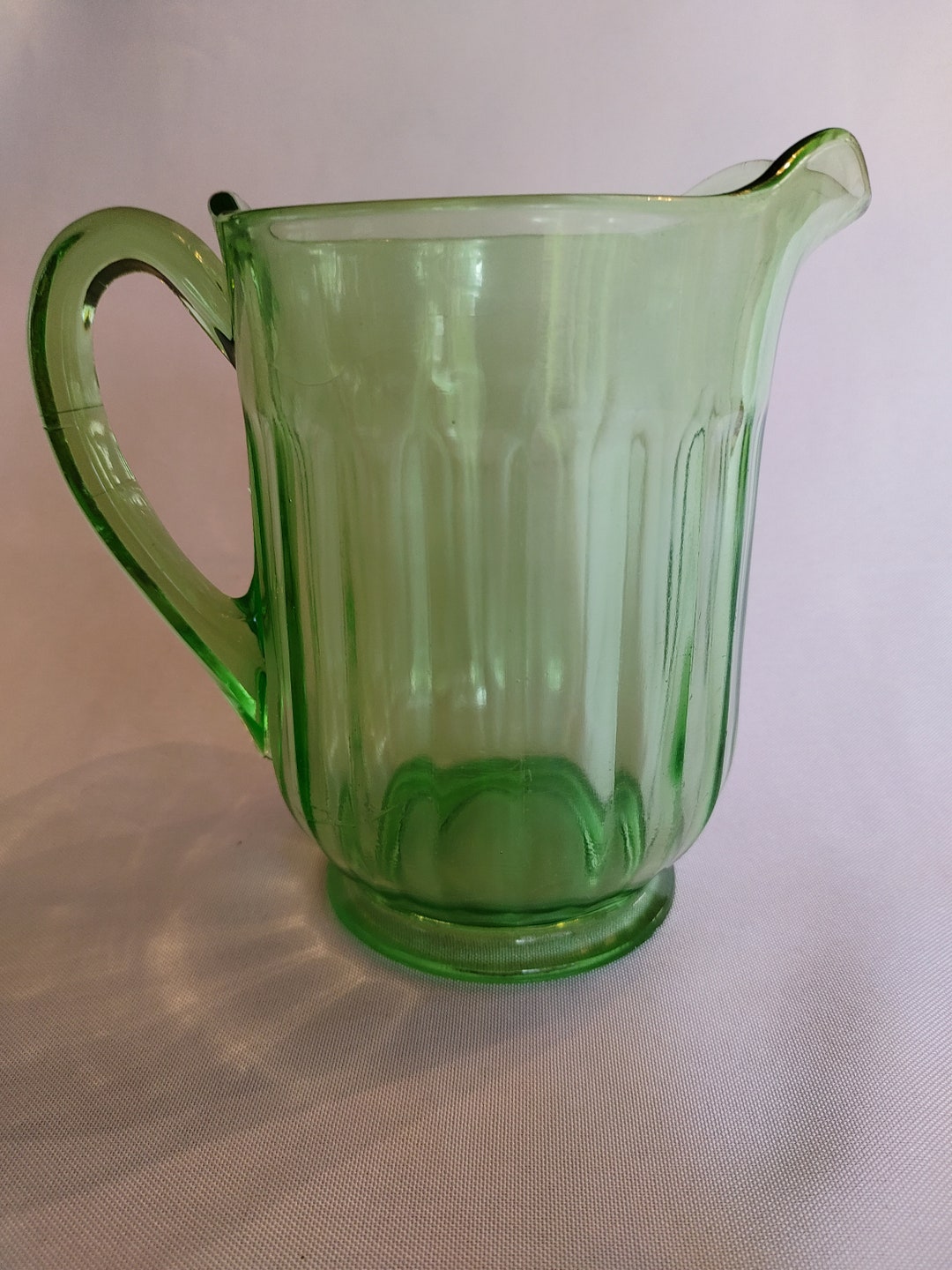 Vintage Green Depression Glass Pitcher Etsy