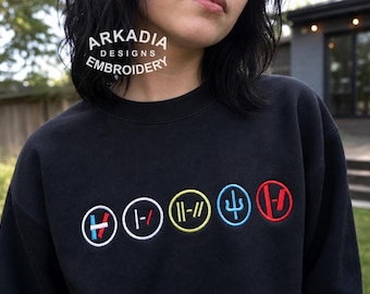 Twenty One Pilots Eras Logo Embroidered Crewneck Sweatshirt, Music Fan Gift